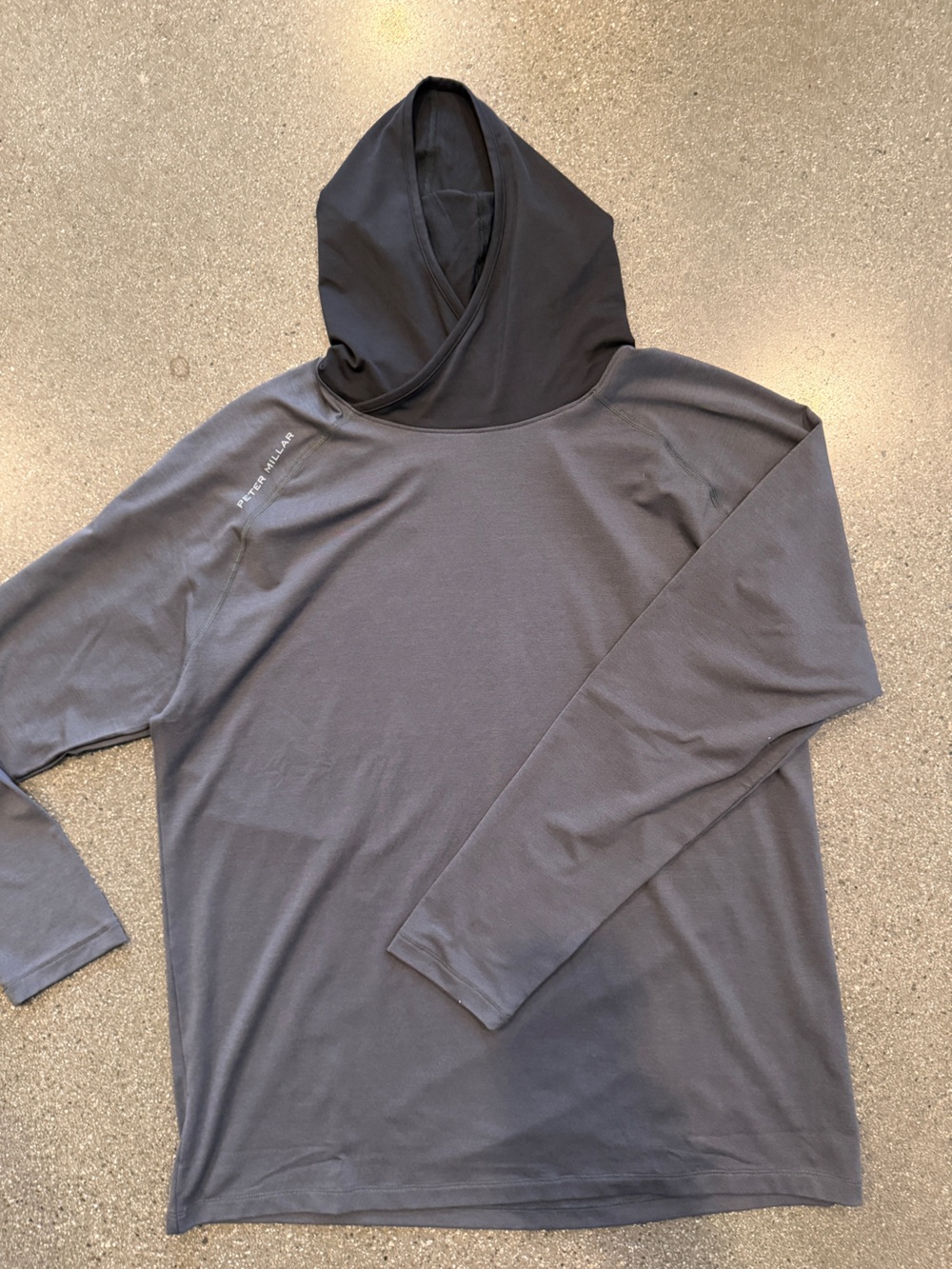 Peter Millar Men's Long Sleeve Performance shirt with hoodie- Charcoal Gray